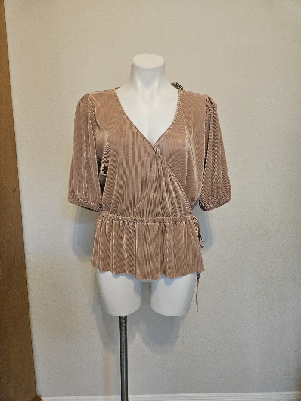 Express Dusty Gold Velvet Wrap Peplum Blouse